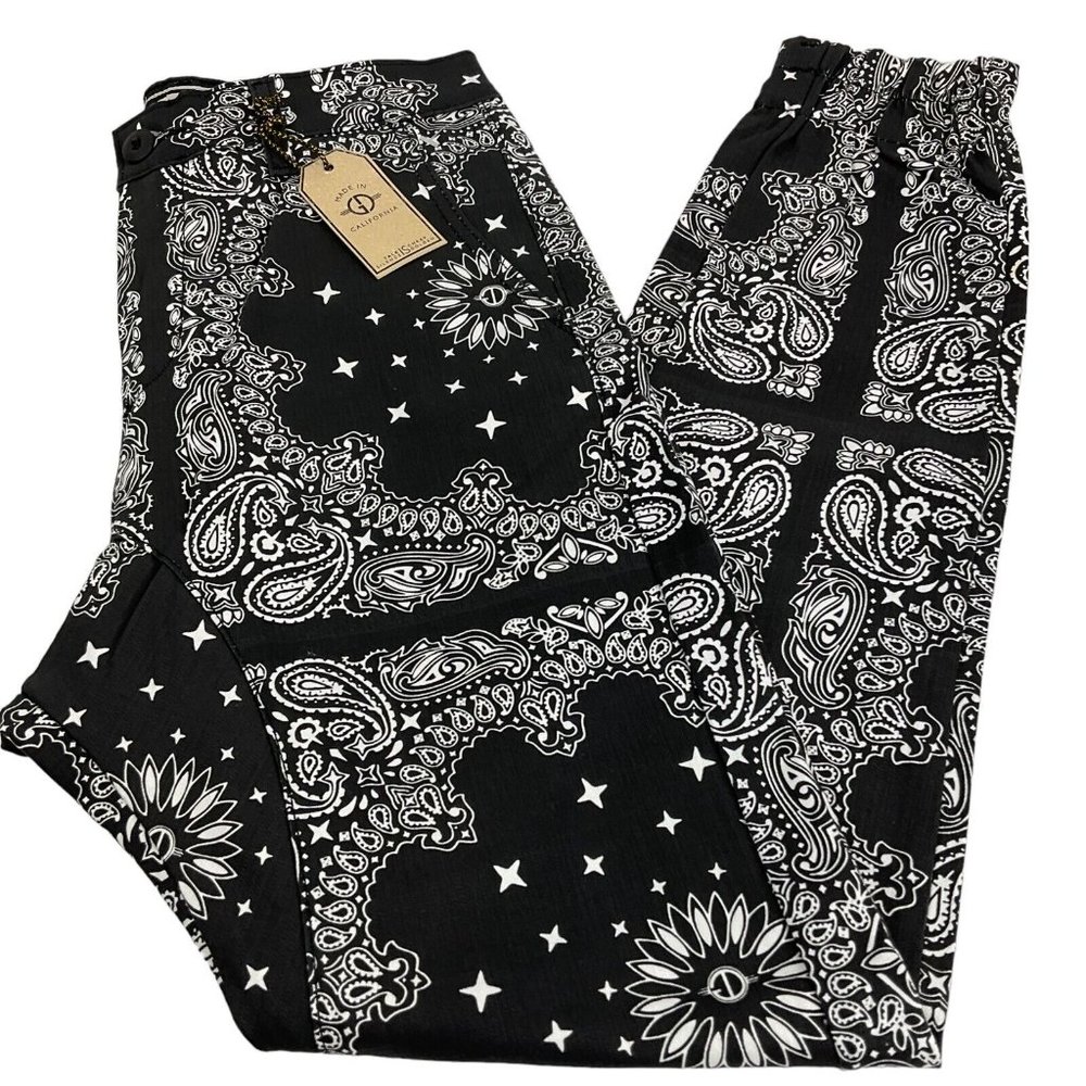 Golden Denim Jogger Pants Mens Sz 30 Black White Paisley Print Stretch $110 Nwt - Picture 3 of 12